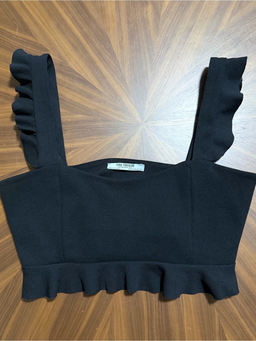 Zara Black Ruffle-Trim Cropped Tank